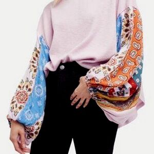 We The Free Pink and Multicolor Patchwork Top